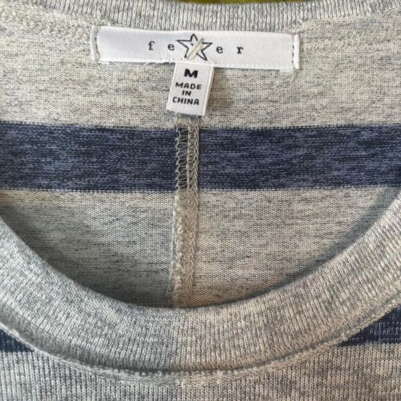 Navy Blue & Gray Striped ALine Dress 3/4 Sleeves Asymmetrical Hem Lightweight - Picture 6 of 6